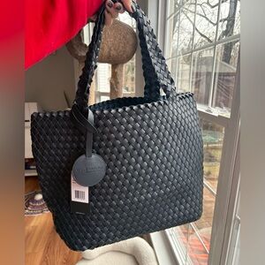 Isle Jacobson Bag08 Black Woven Tote with Braided Handles NWT